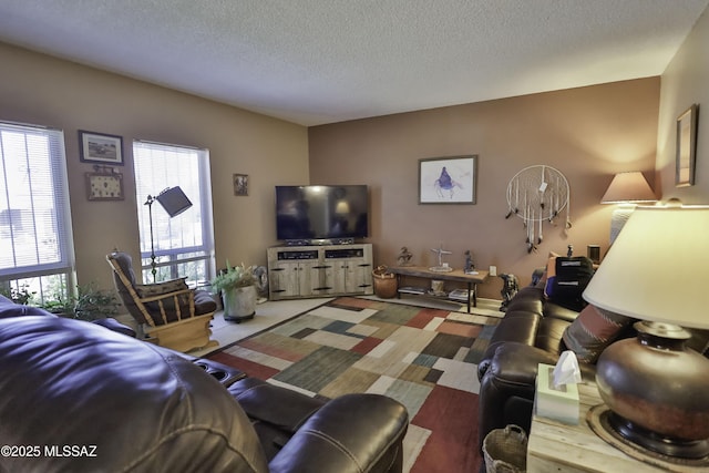 living room with a healthy amount of sunlight and a textured ceiling