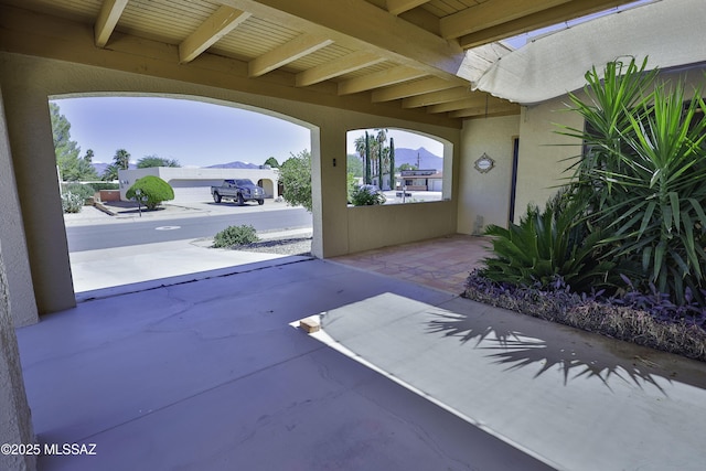 view of patio featuring a mountain view