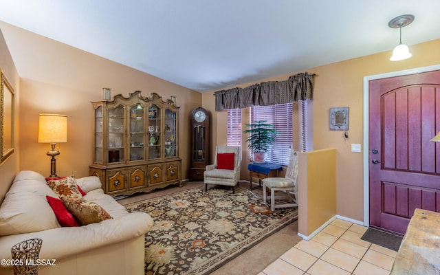 living room featuring light tile patterned floors