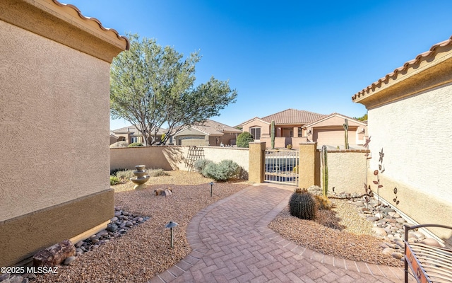 view of patio with a garage