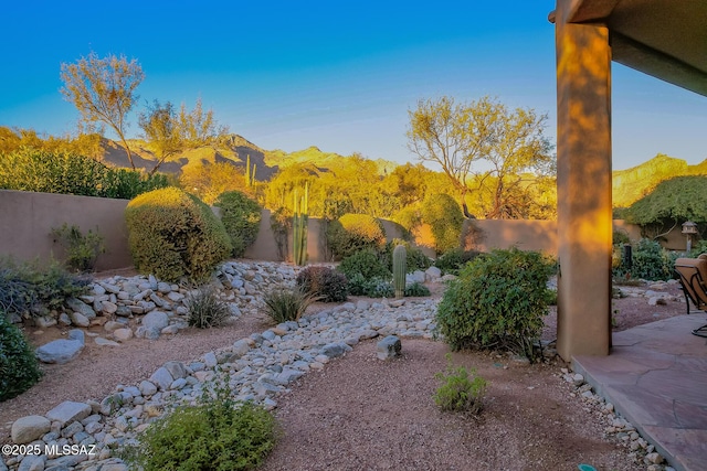 view of yard featuring a mountain view