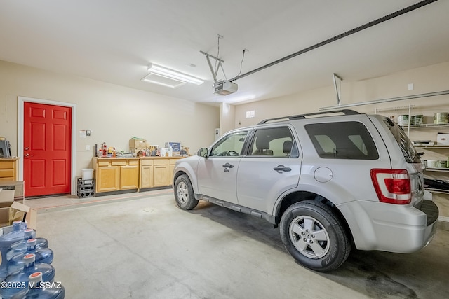 garage with a garage door opener