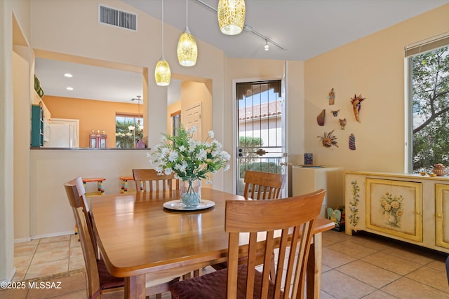 dining room featuring light tile patterned flooring and plenty of natural light