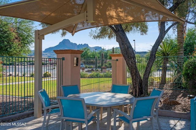 view of patio featuring a mountain view