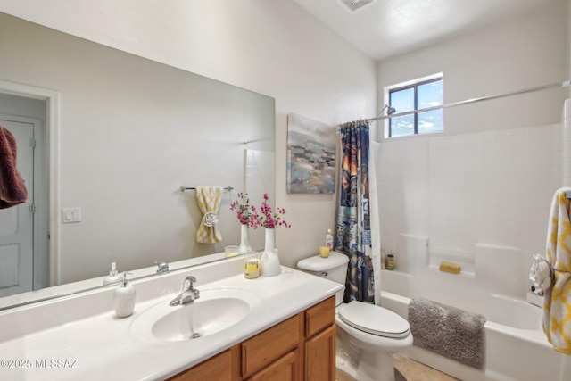 full bathroom featuring vanity, toilet, and shower / bath combo