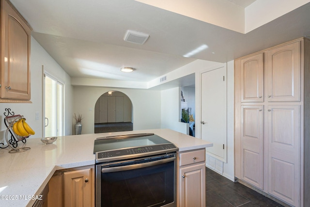 kitchen with light brown cabinets and electric stove