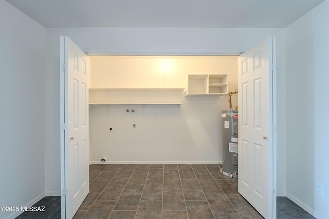 laundry area with water heater, electric dryer hookup, and washer hookup