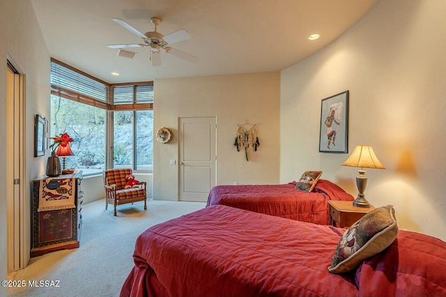 bedroom featuring carpet floors and ceiling fan