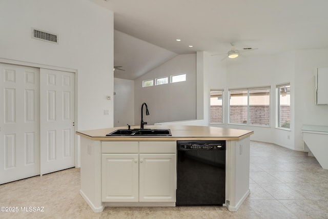 kitchen featuring sink, white cabinets, a wealth of natural light, and dishwasher