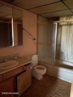 full bathroom featuring vanity, shower / bathtub combination, and toilet