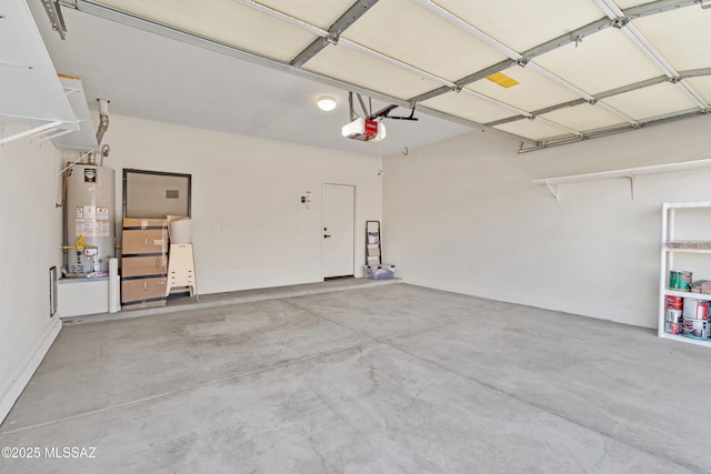 garage with water heater and a garage door opener