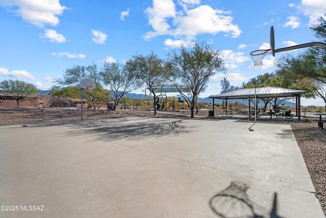 view of basketball court with a gazebo