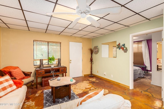 living room with ceiling fan