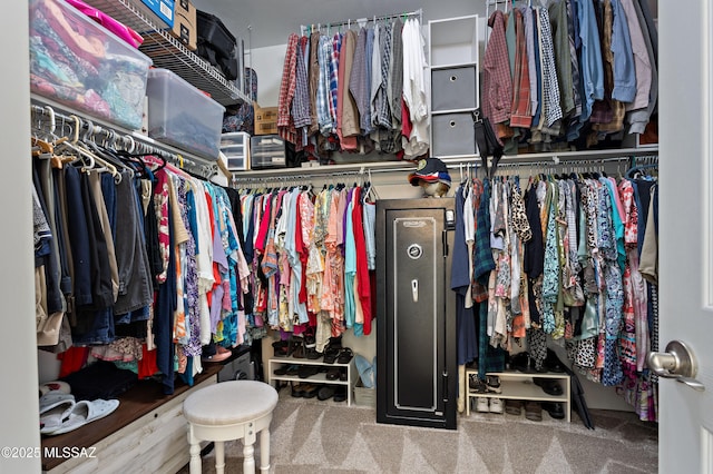 walk in closet with carpet floors