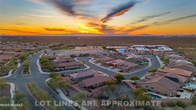 view of aerial view at dusk