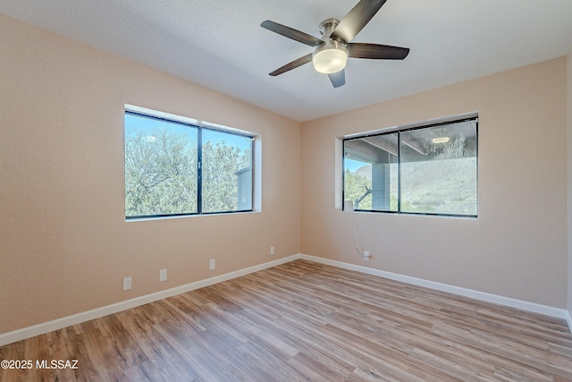 empty room featuring ceiling fan and light wood-type flooring