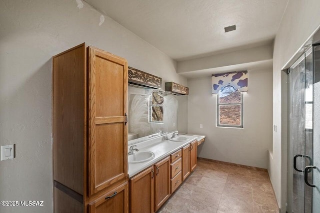 bathroom with vanity and walk in shower