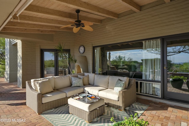 view of patio / terrace featuring ceiling fan and outdoor lounge area