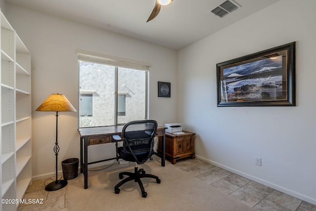 office area featuring ceiling fan