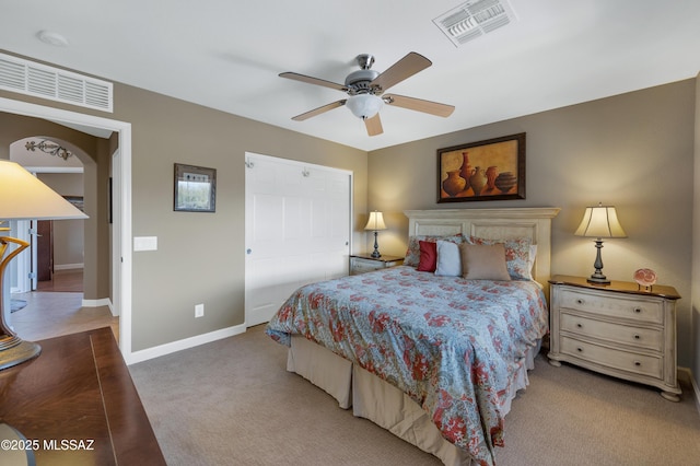 bedroom with carpet and ceiling fan