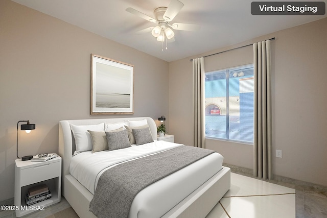 bedroom featuring ceiling fan