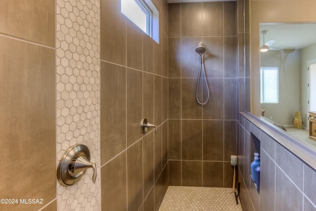 bathroom with a healthy amount of sunlight and tiled shower