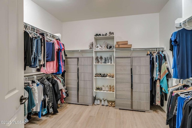 walk in closet featuring wood tiled floor