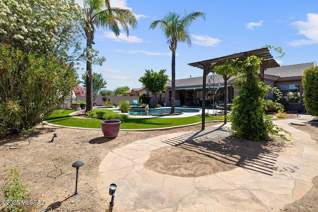 view of home's community featuring a patio, a pergola, and a swimming pool