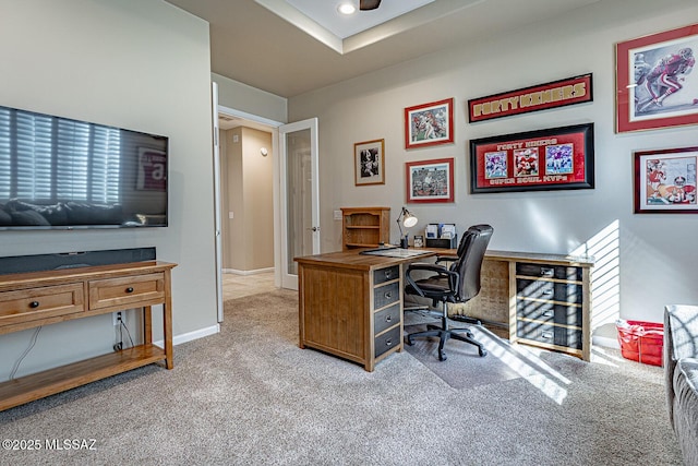 view of carpeted home office