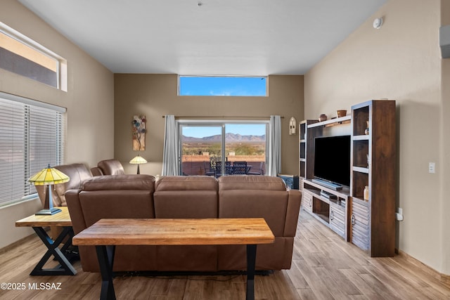 living room with light hardwood / wood-style flooring