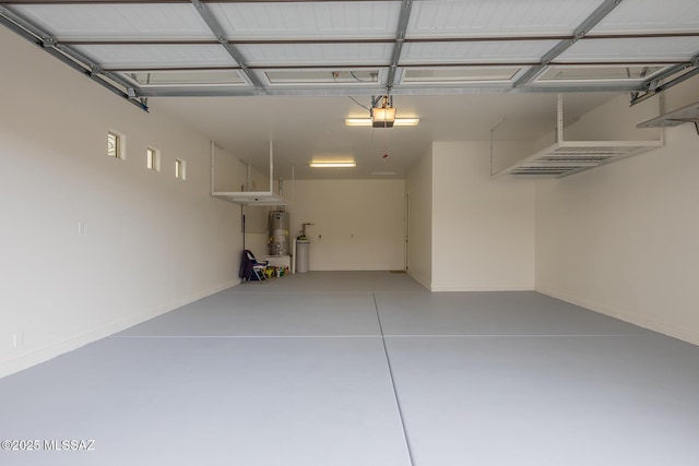 garage featuring a garage door opener and gas water heater