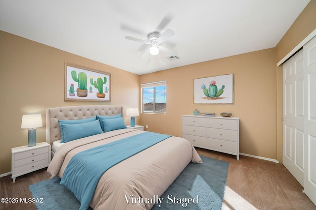 bedroom with a closet and ceiling fan