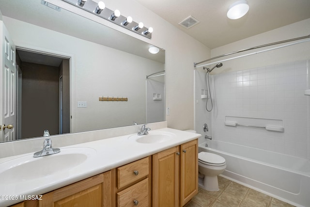 full bathroom with vanity, toilet, and bathing tub / shower combination