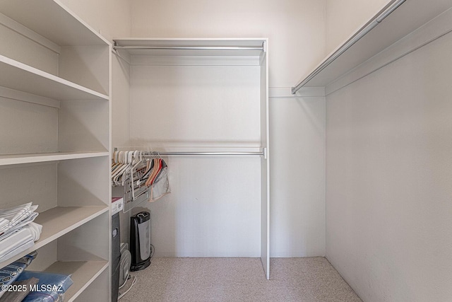 walk in closet featuring carpet flooring