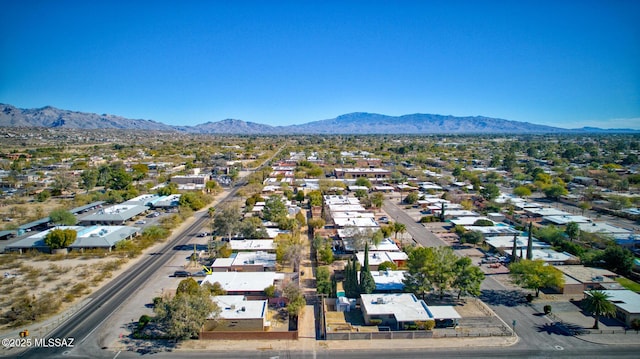 drone / aerial view featuring a mountain view