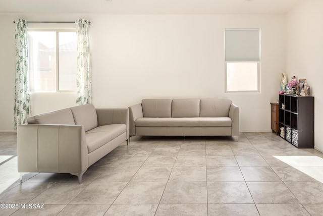 living room featuring light tile patterned flooring