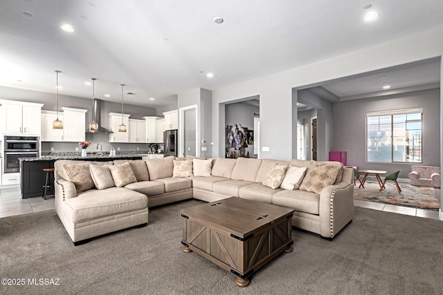 tiled living room with sink