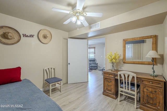 bedroom featuring light wood finished floors and visible vents