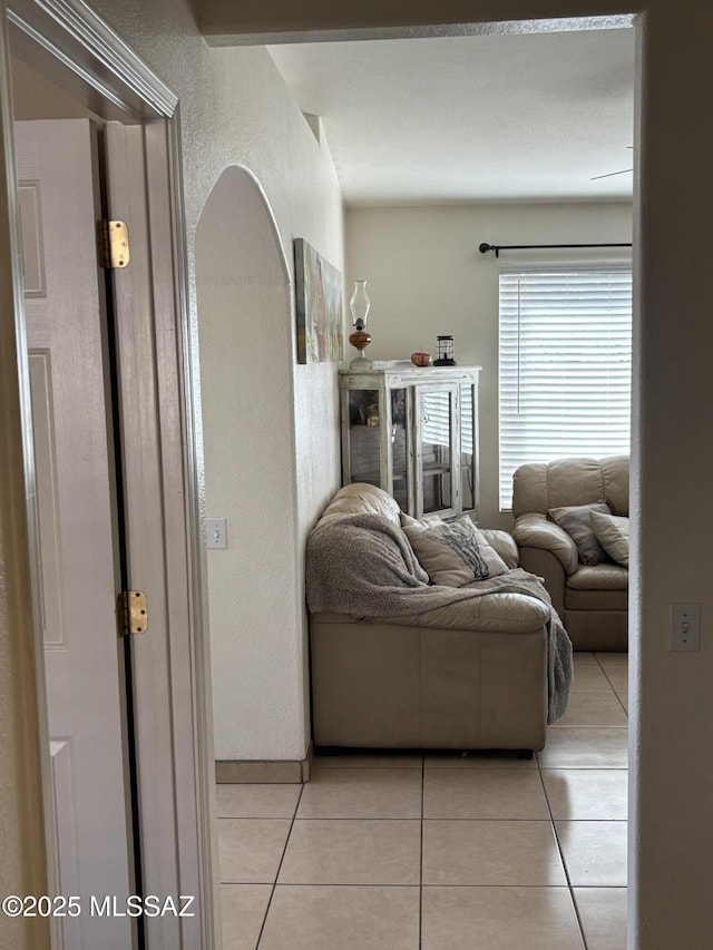 living room featuring light tile patterned floors