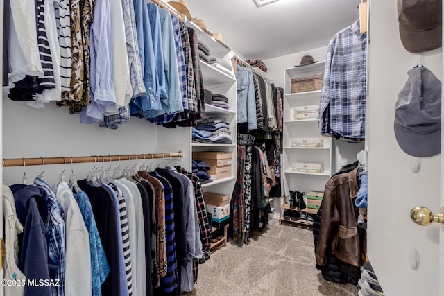 walk in closet with carpet