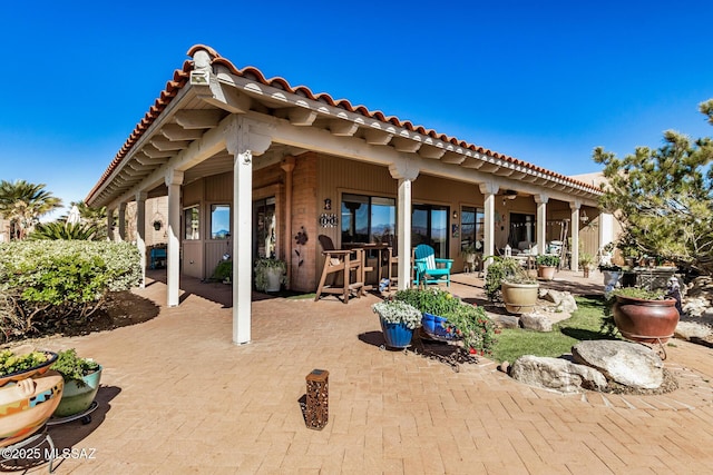 3941 S Placita De La Moneda, Green Valley, AZ 85622 - back of property with a tiled roof, a patio area, and ceiling fan