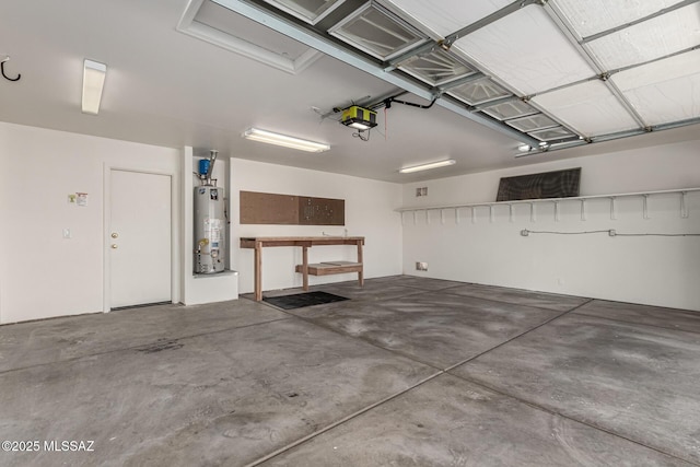 garage with a garage door opener and gas water heater