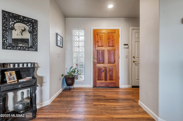 foyer with dark hardwood / wood-style flooring