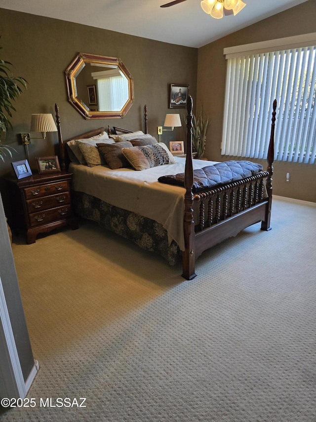 bedroom with ceiling fan and carpet