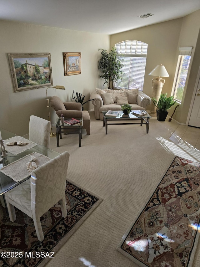 carpeted living room featuring a wealth of natural light