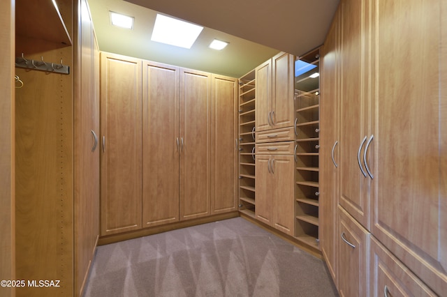 walk in closet featuring carpet floors and a skylight