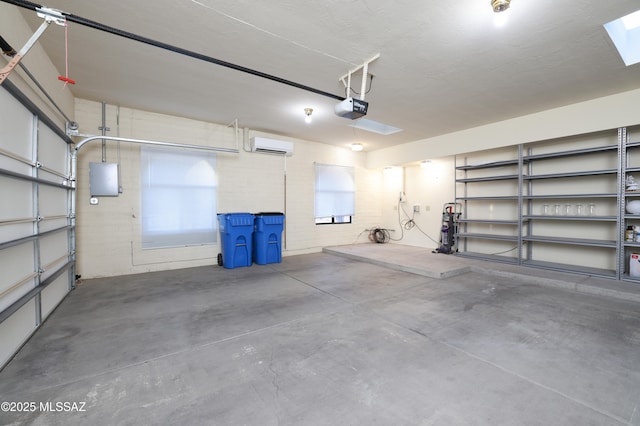 garage featuring a garage door opener and a wall mounted air conditioner