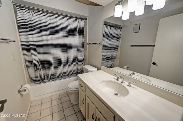 full bathroom featuring toilet, tile patterned flooring, vanity, and shower / bath combo