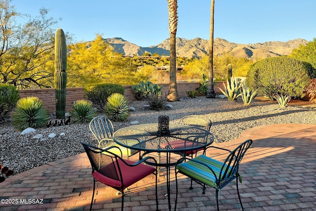 view of patio with a mountain view