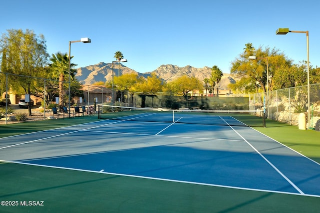 view of sport court featuring a mountain view